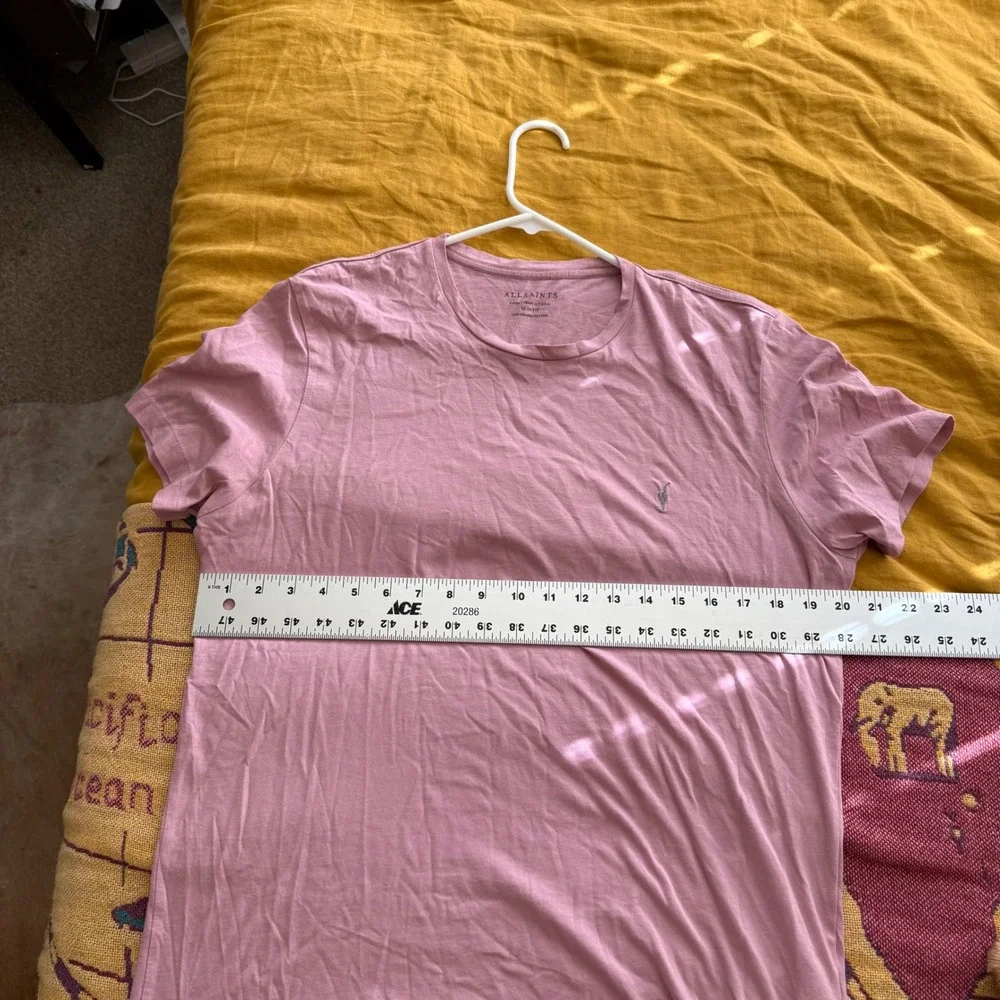 AllSaints Tonic Crew T-Shirt Mens Large Slim Fit Rose Pink Organic Cotton Logo